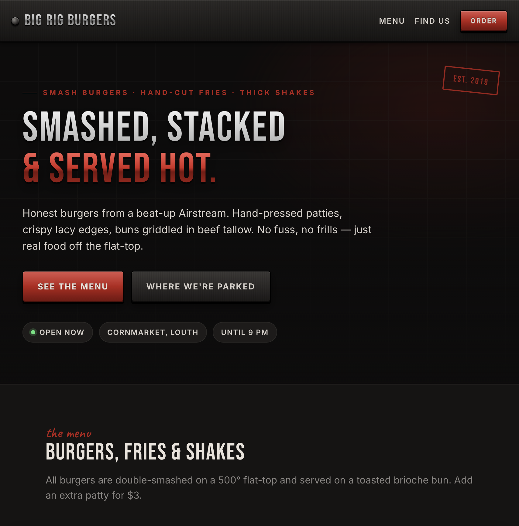 Big Rig Burgers food truck website example